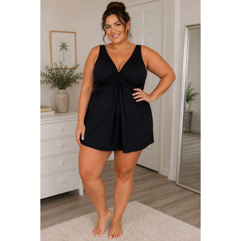 NWT Miraclesuit Marais Black Swim Dress One Piece Swimsuit Size 20-22